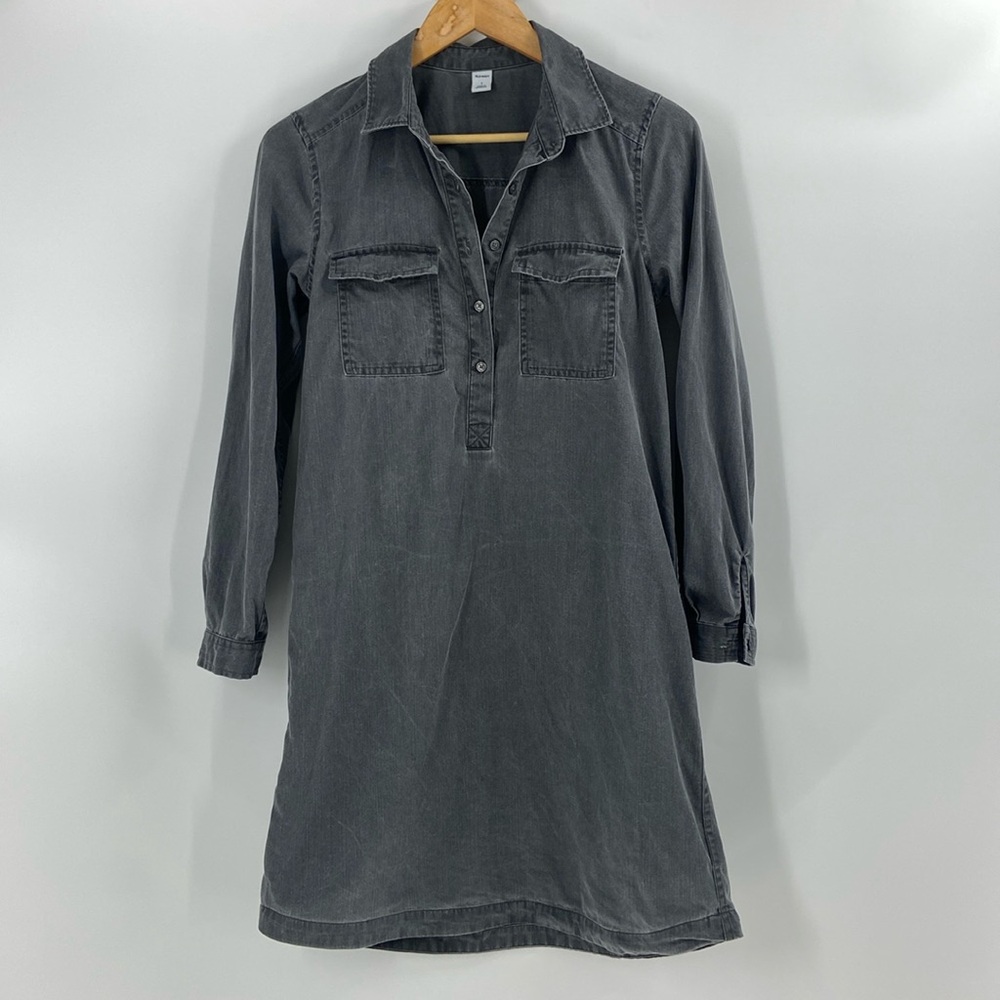Old Navy relaxed fit long sleeve black Jack  gray denim shirt dress